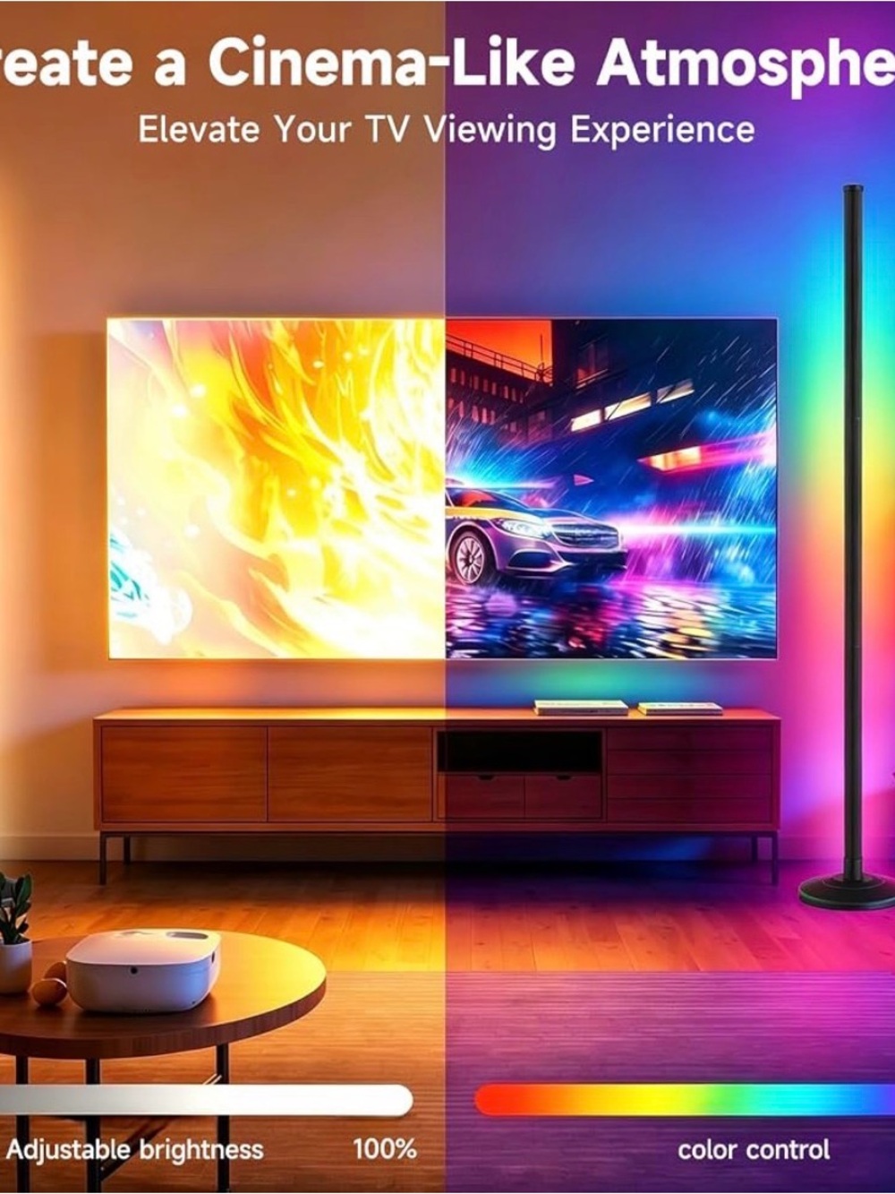 LED Ambient TV Backlight & Floor Lamp - Multicolor